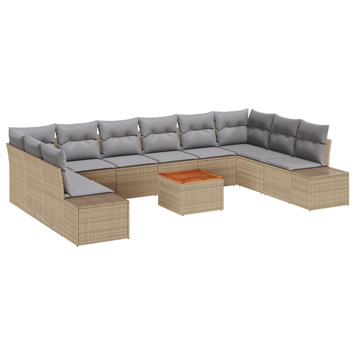 11 dele Have Sofa Sæt med Puder Beige Poly Rattan Akacietræ