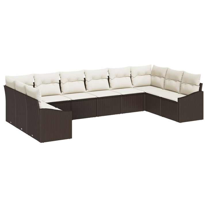Havesofa Sæt 10 Delers Beige Rattan Havesofa Rektangulær