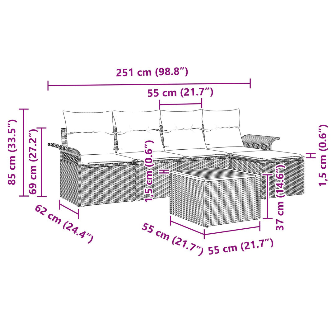 Have Sofa Sæt Sæt af 6 Sort og creme Poly rattan Have Sofa