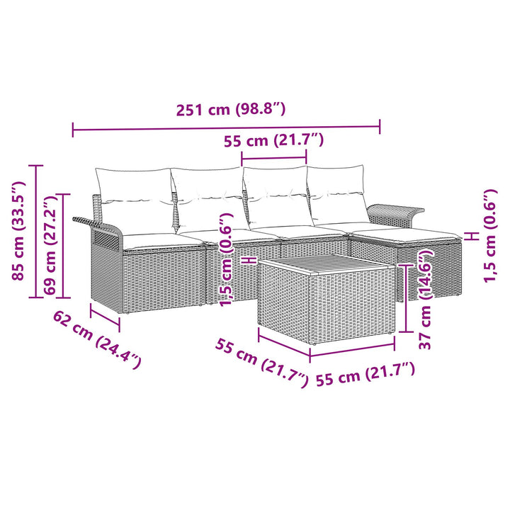 Have Sofa Sæt Sæt af 6 Sort og creme Poly rattan Have Sofa
