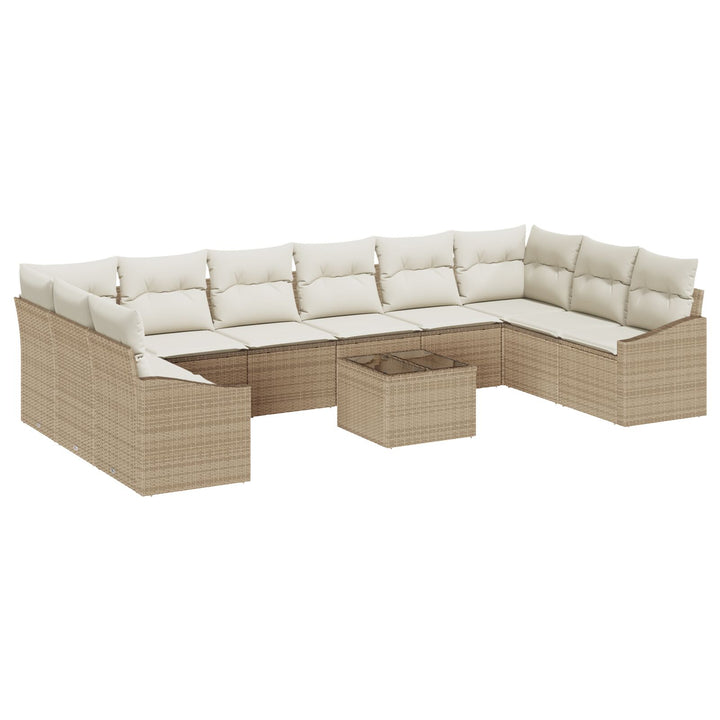 Have Sofa Sæt 11 dele Beige Syntetisk Rattan Udendørs Sofa