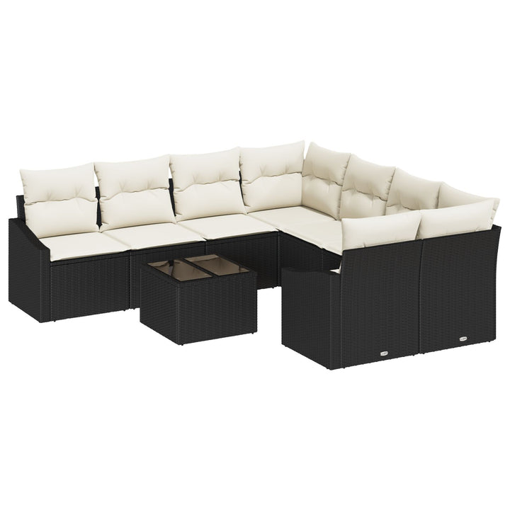 Have Sofa Sæt Sæt af 9 Cremefarvet og Sort Rattan, Polyester