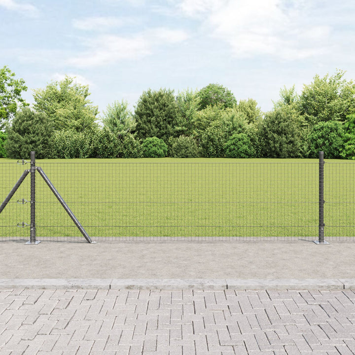 Vinklet Trådfence med 7 Flangestolper Grå 0.6x100 m Stål