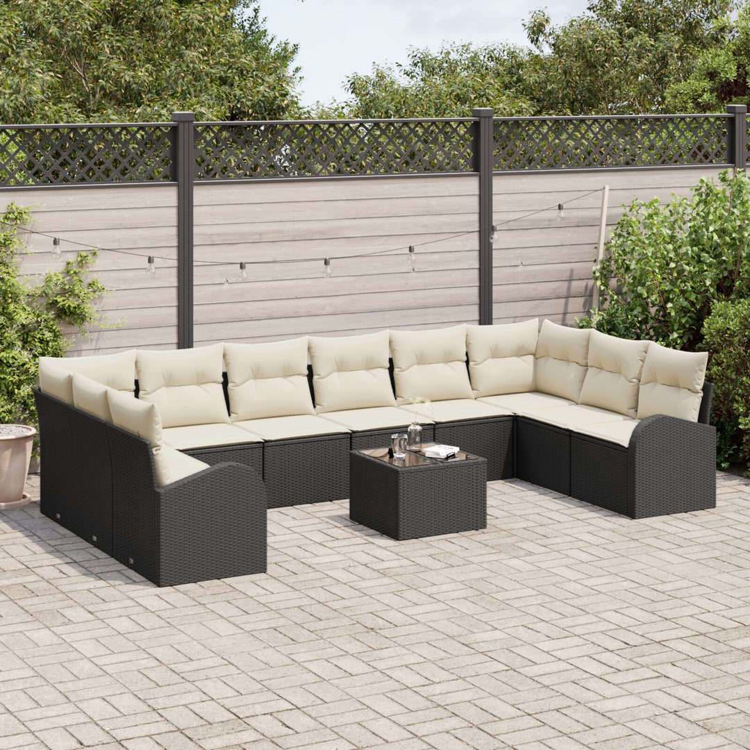 10 dele Havesofa sæt med puder Brun Poly Rattan