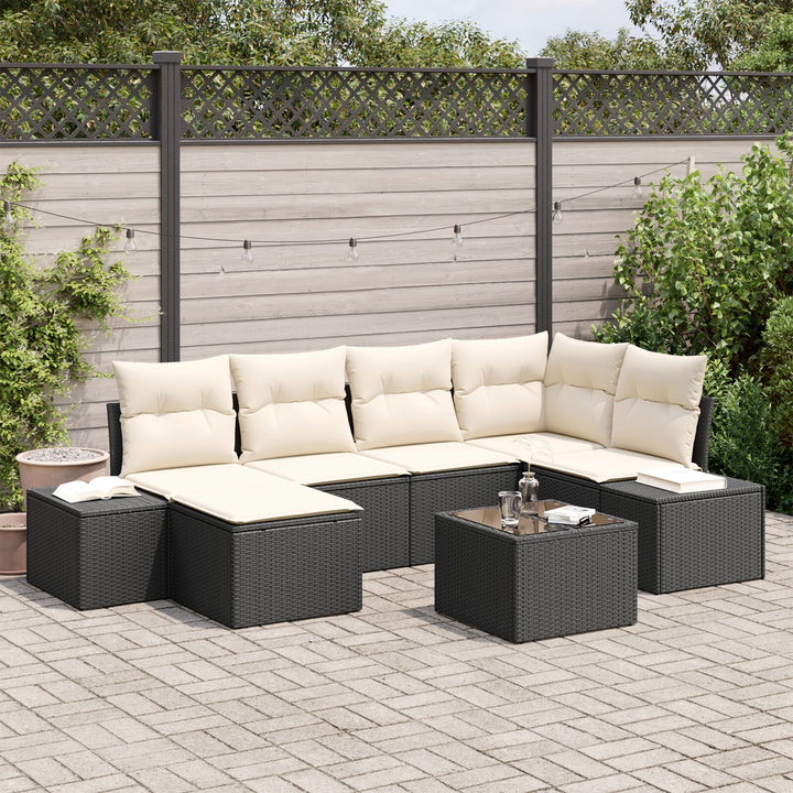 Have Sofa Sæt 7 dele Sort og creme Rattan, polyester Have Sofa