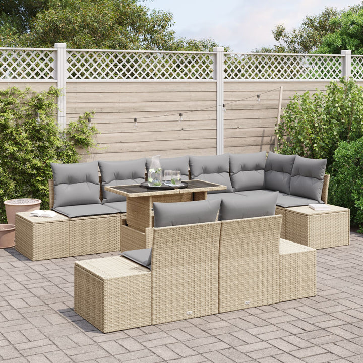 Havesofa Sæt  Sæt af 9 Grå og beige Rattan og polyester