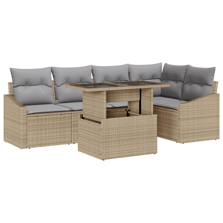 Have Sofa Sæt Sæt af 6 Beige Rattan Have Sofa Rektangulær