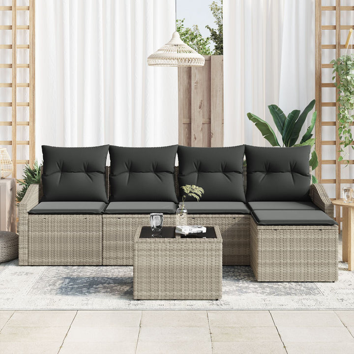 Have Sofa Sæt 6 Stykker Beige Rattan Udendørs Sofa Rektangulær