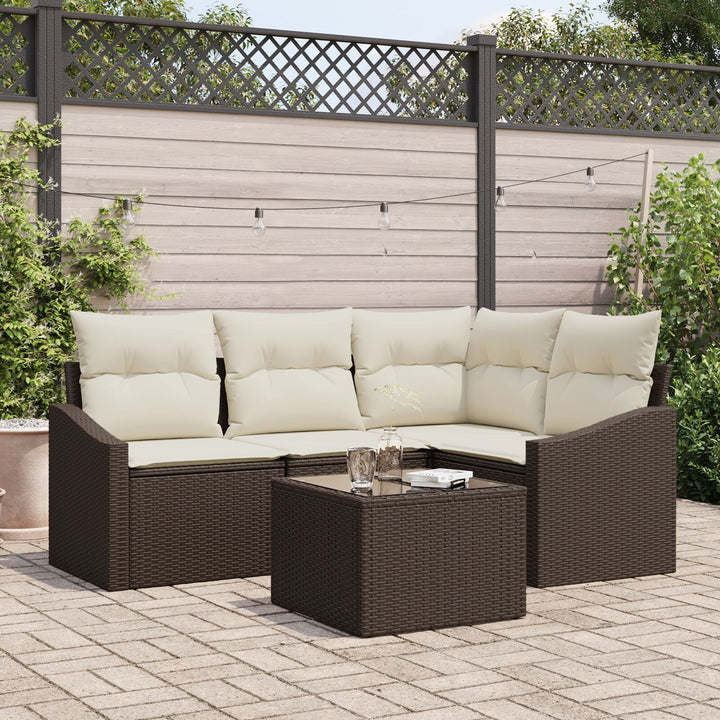 Have Sofa Sæt Sæt med 5 Creme, Brun Syntetisk rattan, Polyester