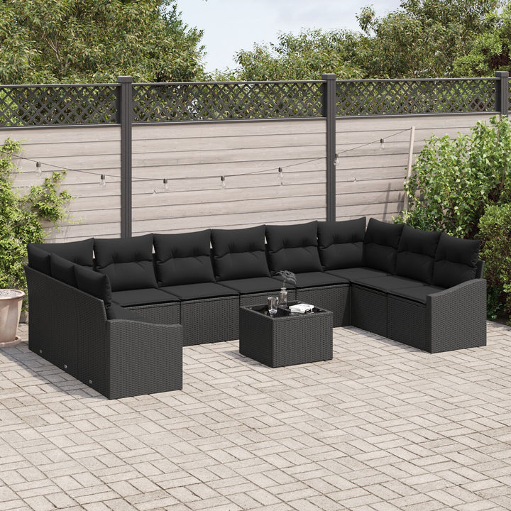 Have Sofa Sæt 11-delers Sort Rattan og stof Udendørs Sofa