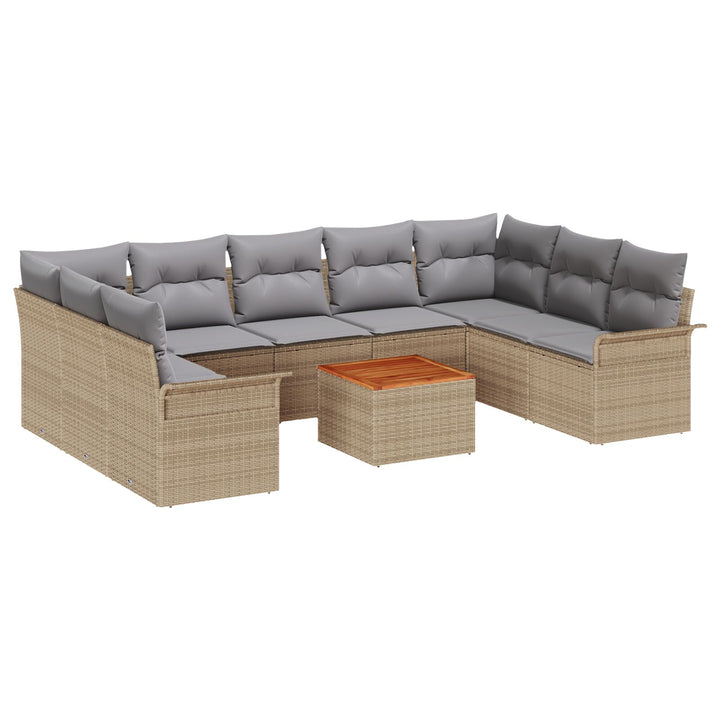 10 Stykker Have Sofa Sæt med Puder Beige Poly Rattan Akacie