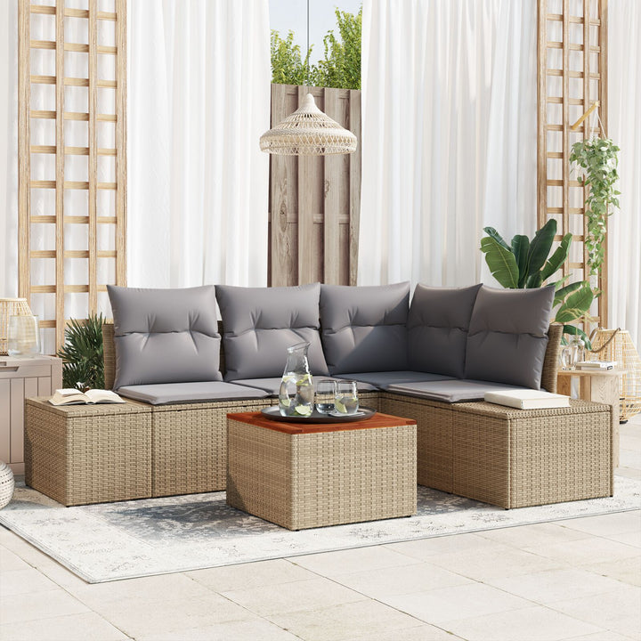Have Sofa Sæt 5 Stykker Beige og Grå Rattan & Polyester Puder