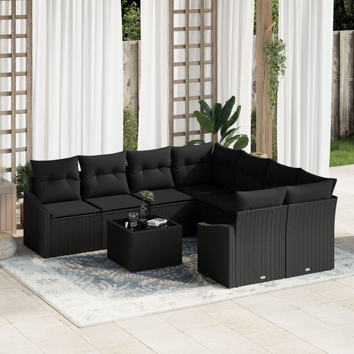 Have Sofa Sæt 9 dele Sort Rattan 4-personers udendørs sofa