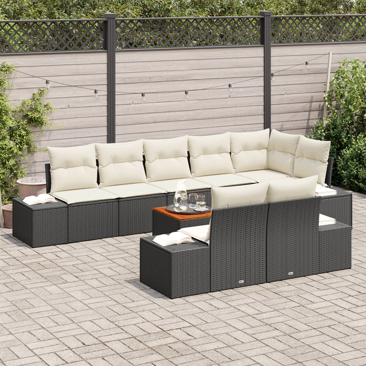 9-stykker havemøbel sofa sæt med puder Sort Polyrattan Akacia