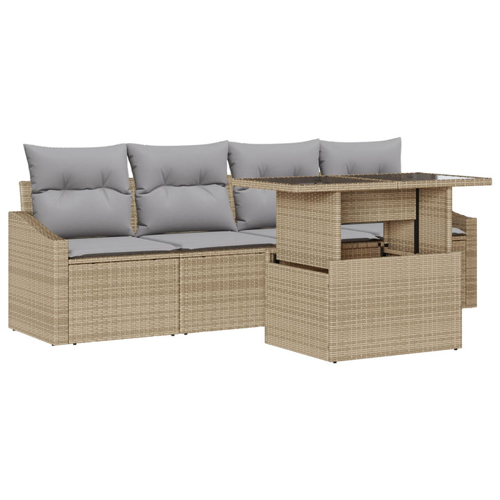 Have Sofa Sæt Sæt af 5 Beige, Grå Rattan, Polyester