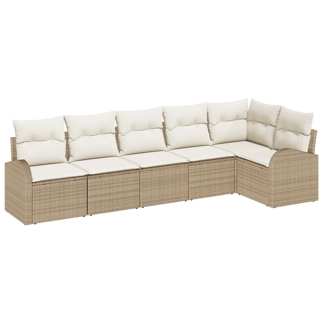 6 Delers Havesofa Sæt med Puder Beige Poly Rattan