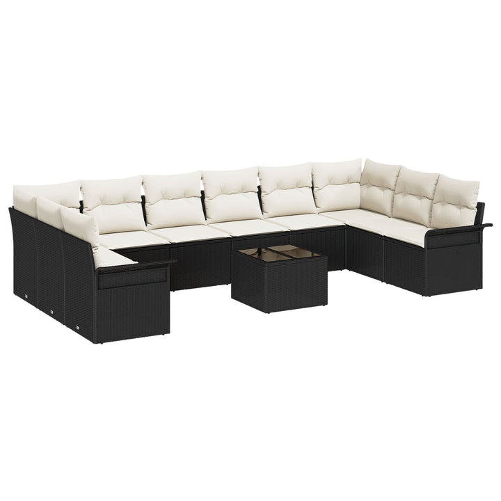 10 Styk Havesofa Sæt med Puder Brun Polyrattan