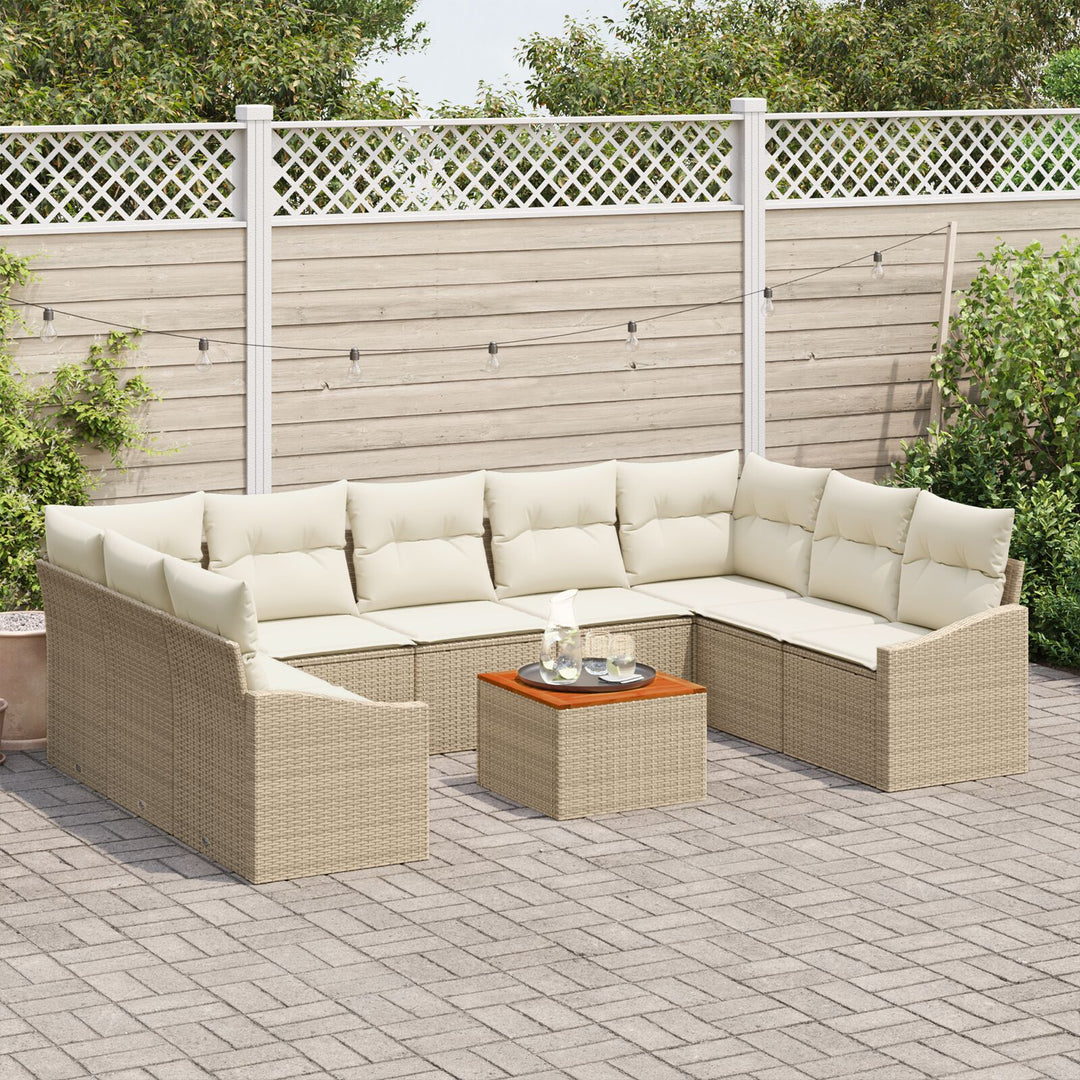 10 Deles Have Sofa Sæt med Puder Beige Poly Rattan Akacietræ