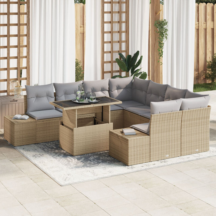 Have Sofa Sæt Sæt af 9 Grå, Beige Poly Rattan Have Sofa Sæt