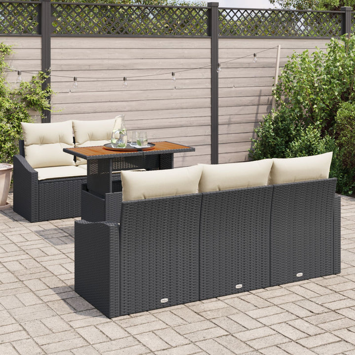 Havemøbel sæt Sæt af 6 Sort Rattan, Polyester, Tempered Glass