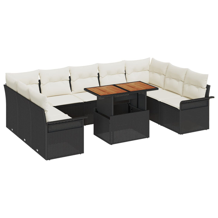 10 Del Have Dining Sæt med Puder Sort Poly Rattan Akacia