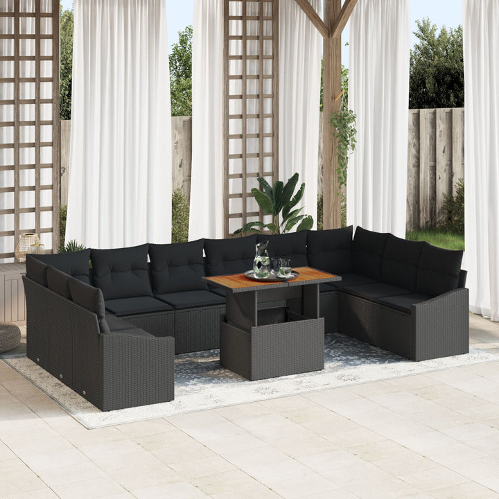 Have Sofa Sæt Sæt af 11 Sort Rattan og Træ Have Sofa Sæt