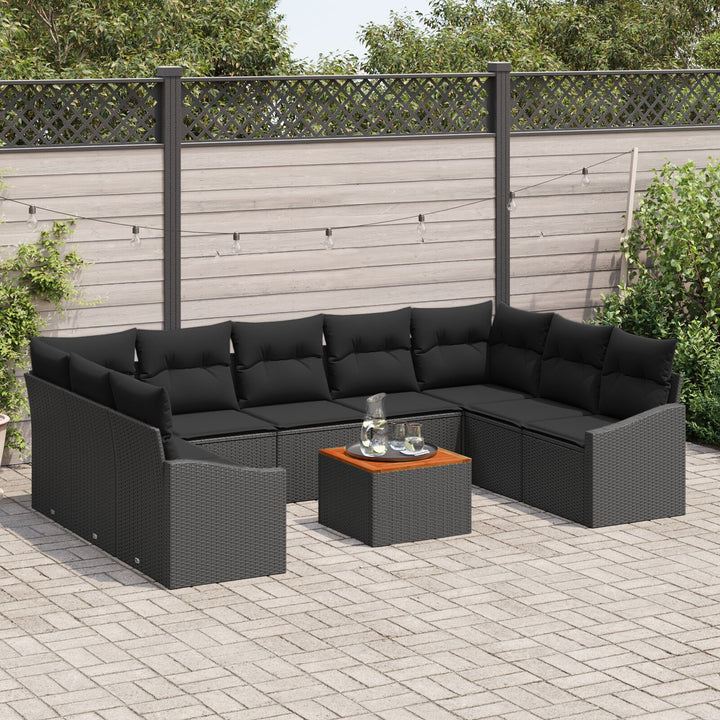 10 stykker have sofa sæt med puder sort poly rattan akacietræ