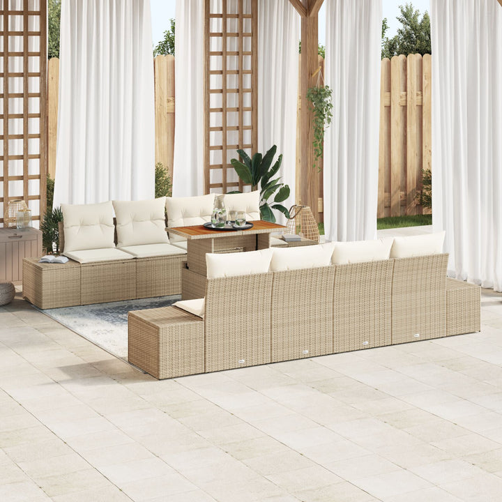 Have Sofa Sæt Sæt af 7 Beige og Creme Rattan og Polyester