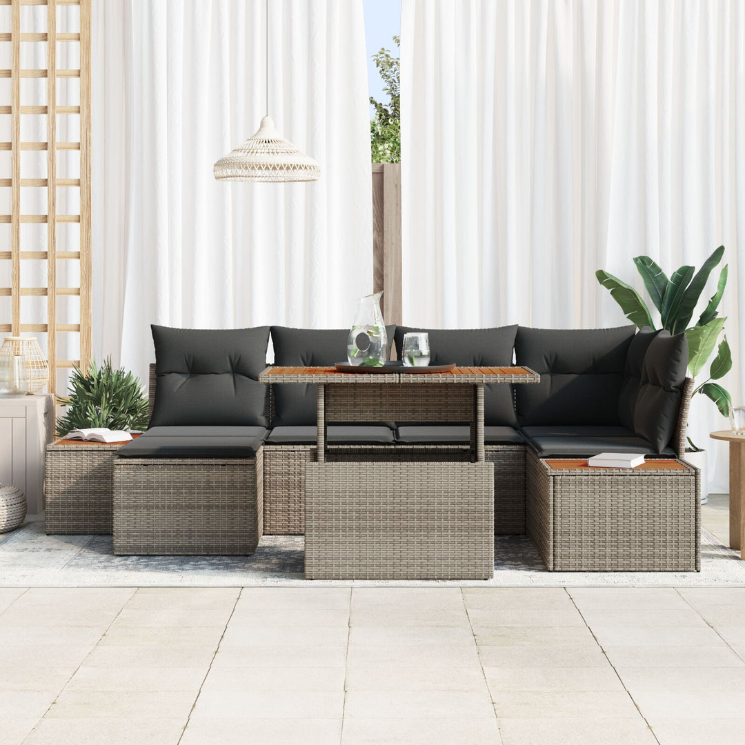 Havemøbel Sæt Sæt af 7 Grå Rattan Havemøbel hjørnesofa