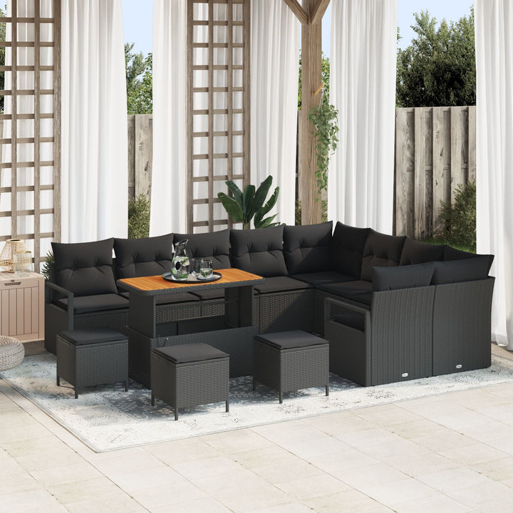 13-delt havesofa sæt med puder Sort Poly Rattan Acacia, vidaXL 2-personers havesofa med opbevaring & puder Sort Poly Rattan, vidaXL 4-delt have spise sæt med puder Sort Poly Rattan Acacia