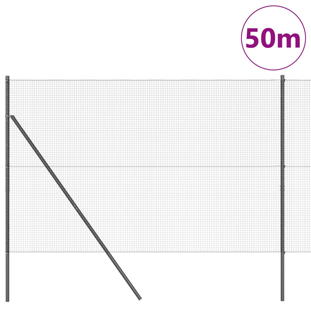 Welded Wire Fence med 13 Stolper Grå 1.4x50 m Stål