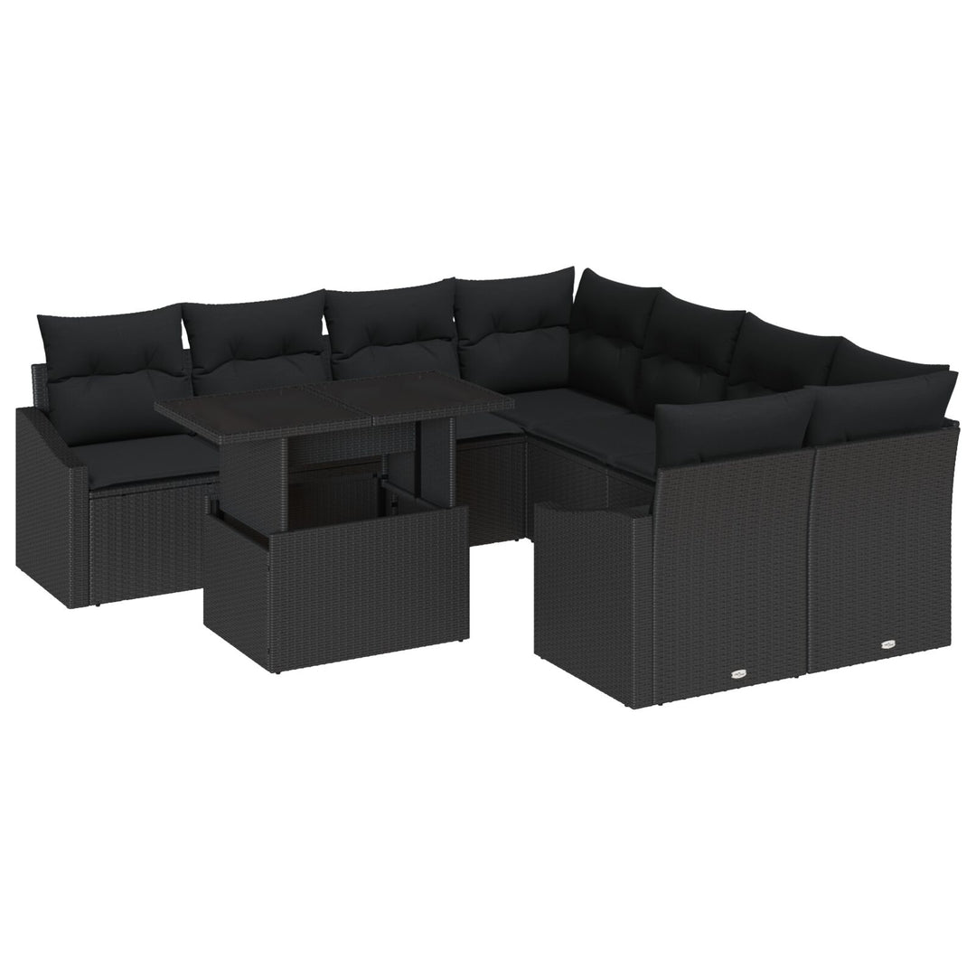 Havemøbel Sæt 9 Styk Sort Rattan, Polyester Havemøbel Sæt