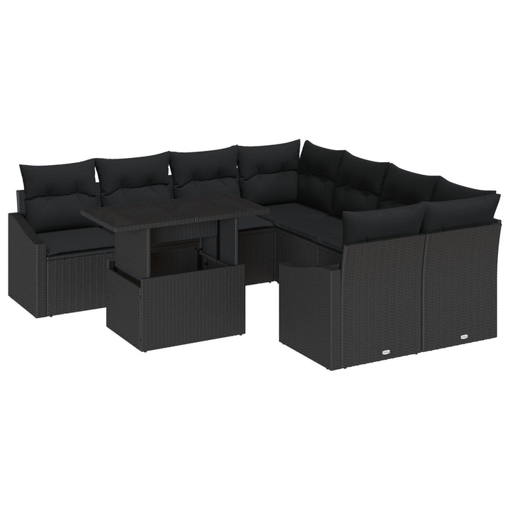 Havemøbel Sæt 9 Styk Sort Rattan, Polyester Havemøbel Sæt
