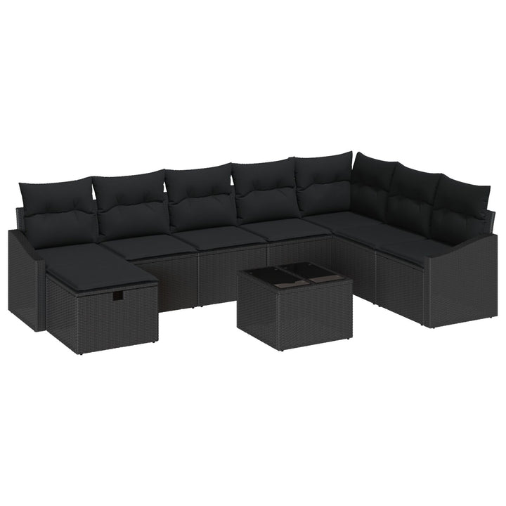 9-delt Havensofa Sæt med Puder Sort Poly Rattan