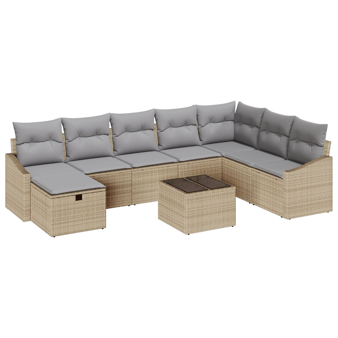 9-delt havensofa sæt med puder beige poly rattan