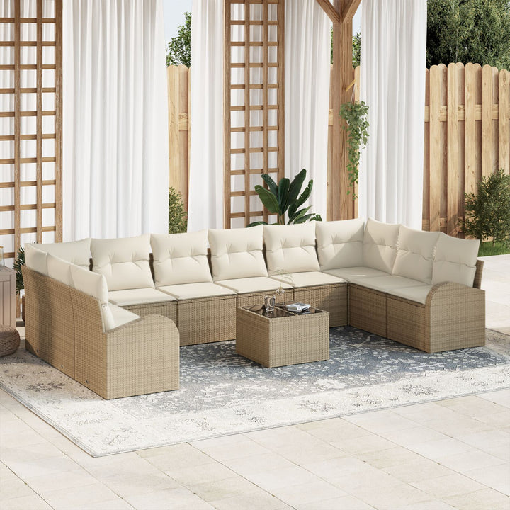 11 Piece Have Sofa Sæt med Puder Brown Poly Rattan
