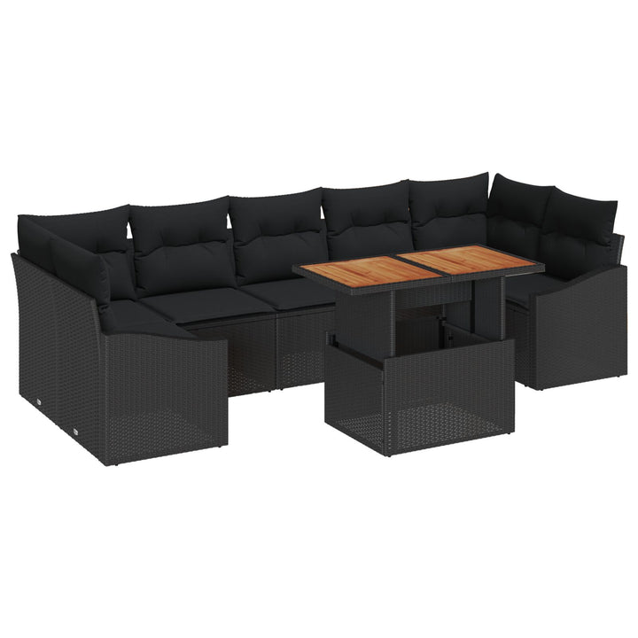 Have Sofa Sæt 8 Dele Sort Rattan, Træ Sofa Sæt Rektangulær