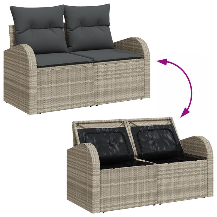 2-Personers Have Sofa med Opbevaring & Hynder Lysegrå Poly Rattan