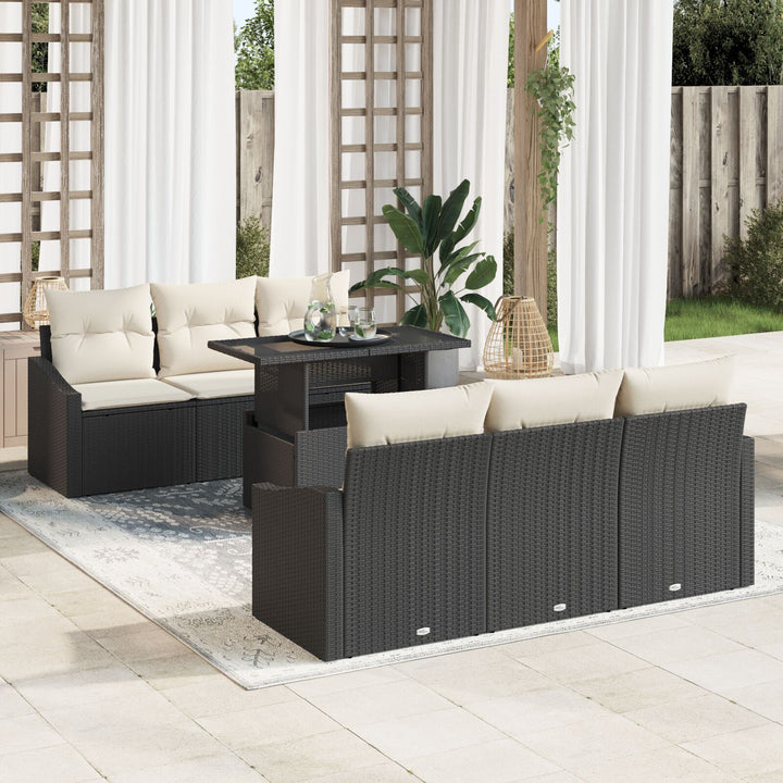 Havesofa Sæt 7-delt Sort og Creme Rattan og Polyester