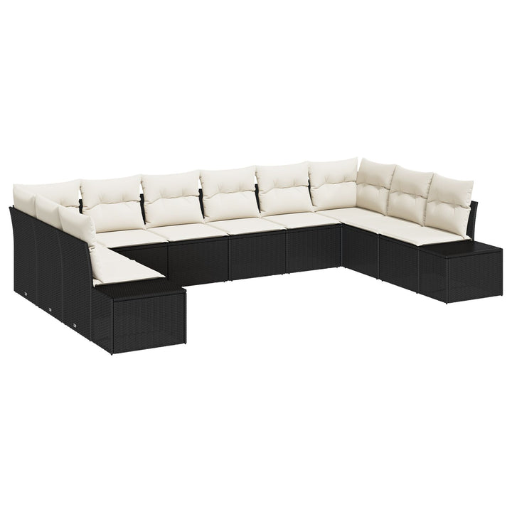10 Stykke Have Sofa Sæt med Puder Sort Poly Rattan