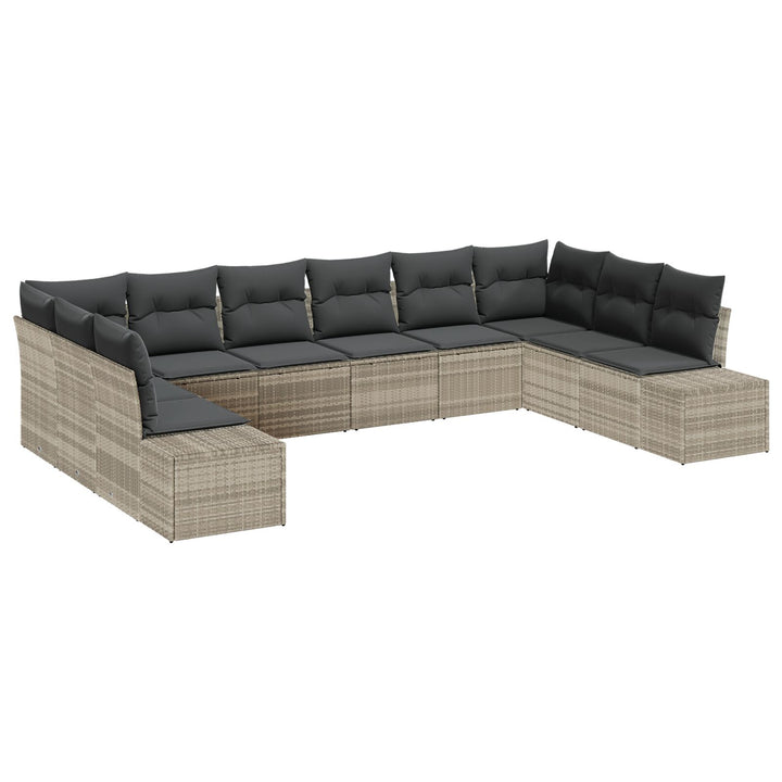 10-delt Have Sofa Sæt med Puder Lys Grå Poly Rattan