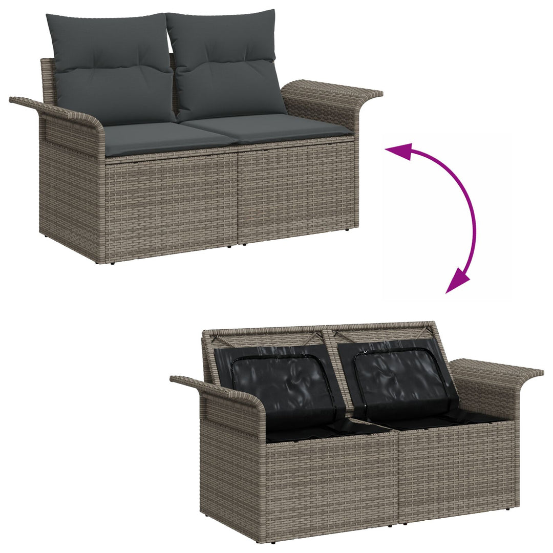 2-personers have sofa med opbevaring og puder grå poly rattan