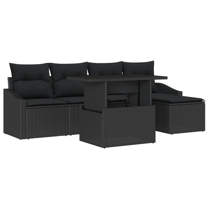 Havesofa Sæt 6 Dels Sort Rattan og Polyester Udendørsmøbler