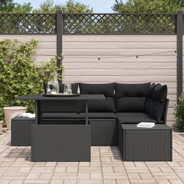 havesofa sæt Sæt af 5 Mørkegrå Syntetisk rattan, tempereret glas
