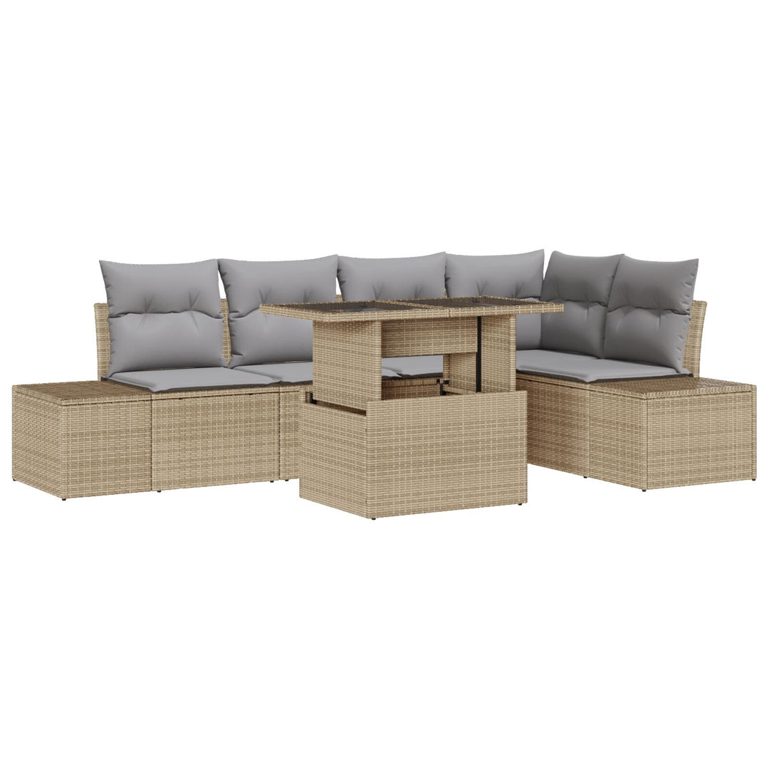 Have Sofa Sæt 6 Stykker Beige, Grå Rattan, Polyester Have Sofa