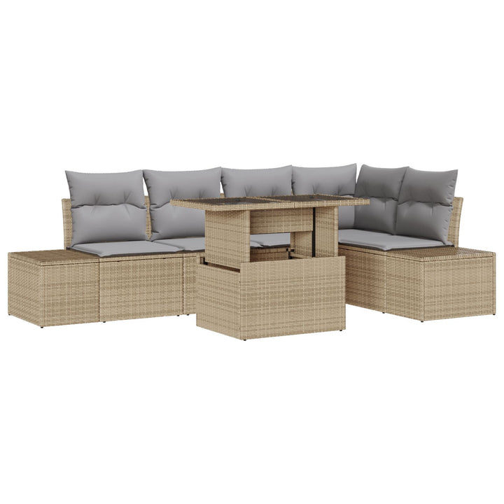 Have Sofa Sæt 6 Stykker Beige, Grå Rattan, Polyester Have Sofa