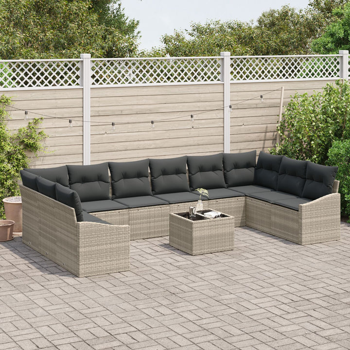 Havesofa Sæt 11-delt sæt Grå Poly Rattan Udendørs Sofa
