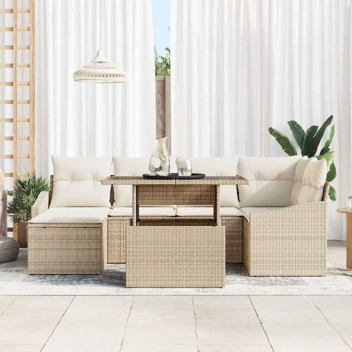 Have Sofa Sæt Sæt med 7 Beige Rattan, Polyester Have Sofa Sæt