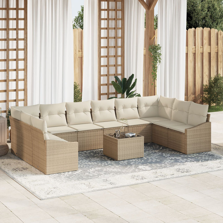 Have Sofa Sæt 11 dele Beige Syntetisk Rattan Udendørs Sofa