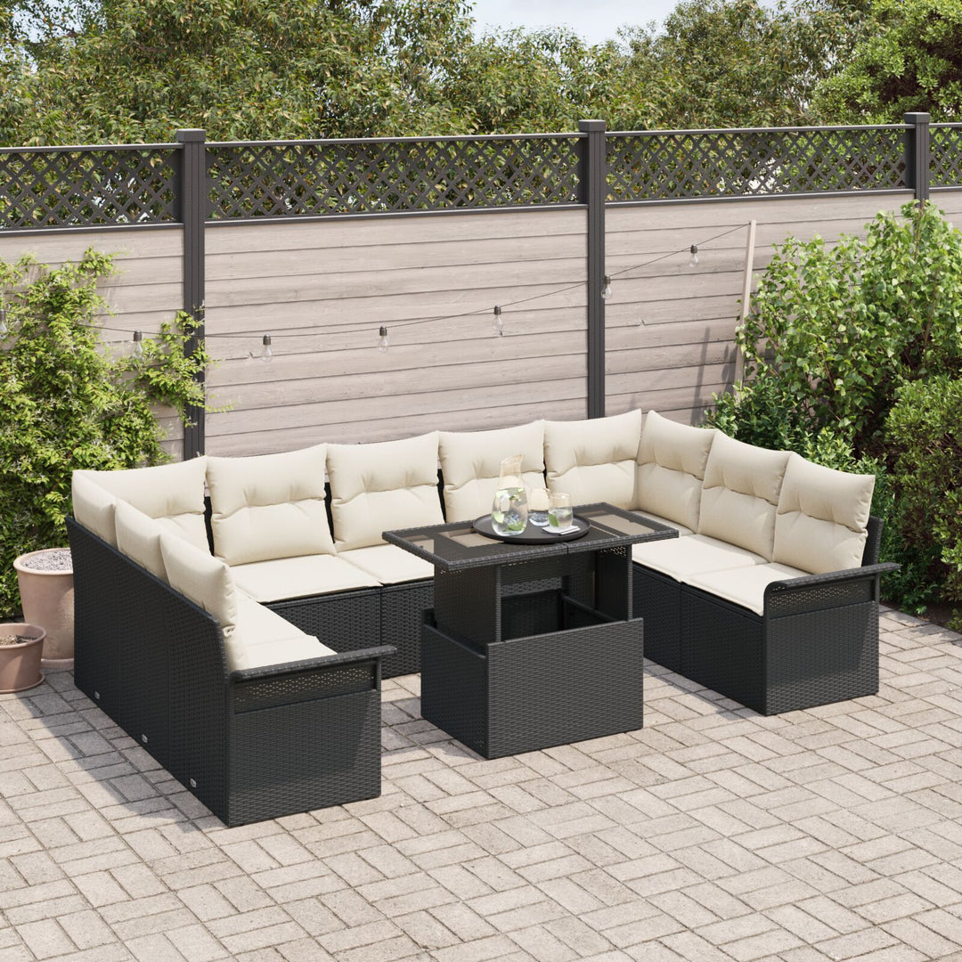 10 Stykke Have Sofa Sæt med Puder Sort Polyrattan